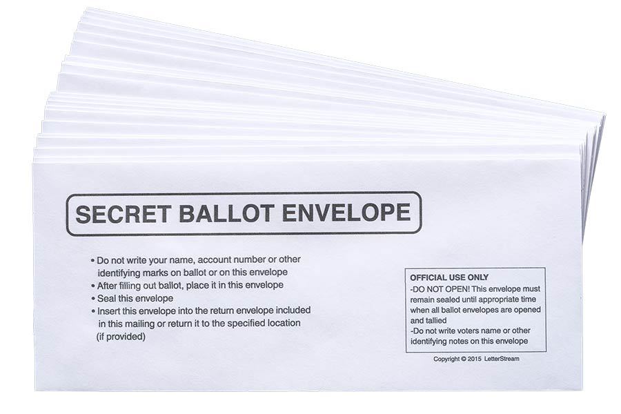 A stack of HOA secret ballot envelopes that HOA community members can send back to HOA community managers.