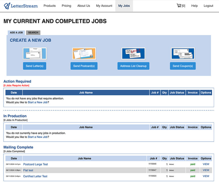 LetterStream Job History