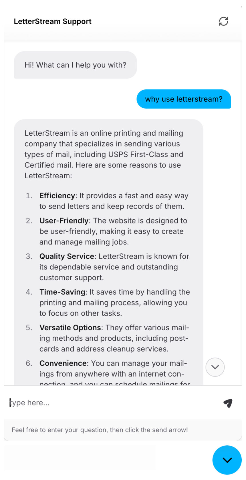 LetterStream Chat bot